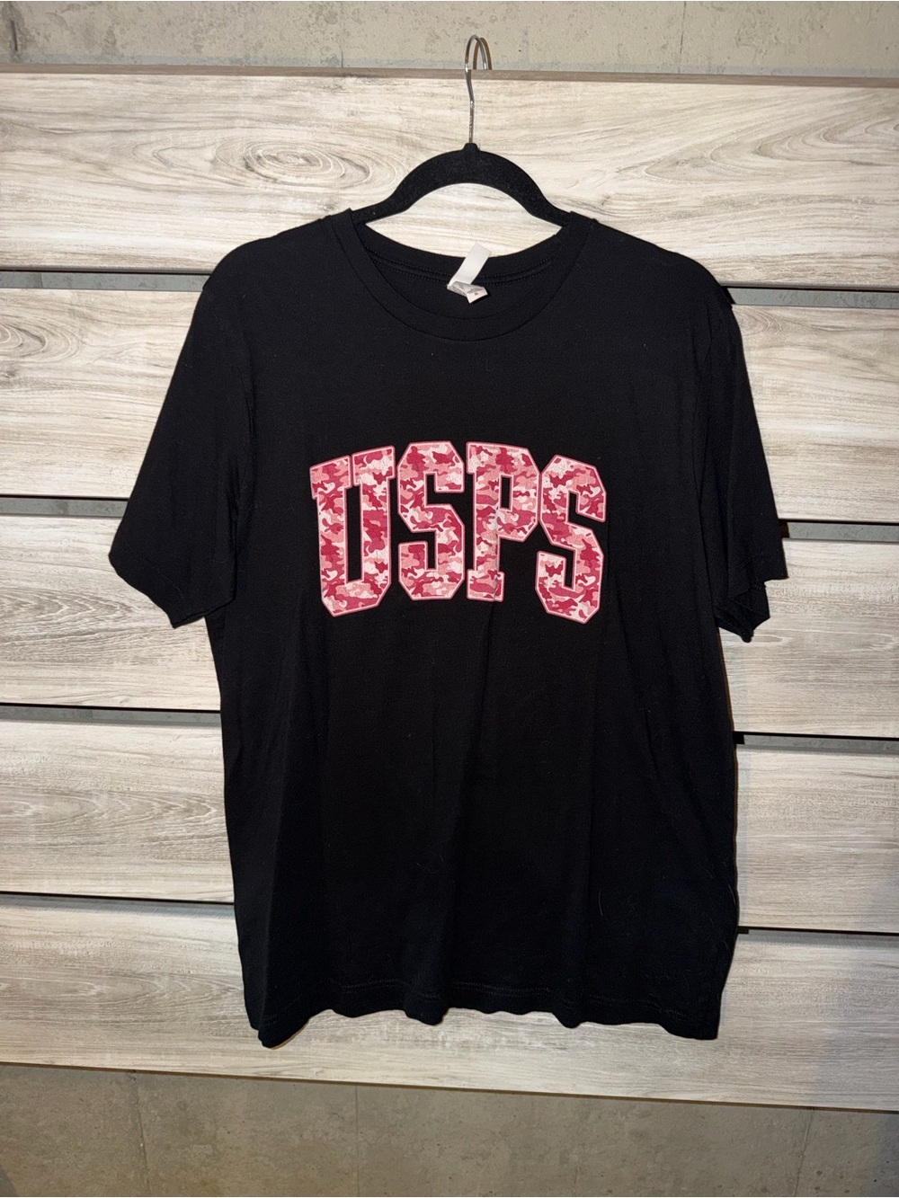 Bella Canvas Black Short-Sleeve Tee with Pink Camo USPS Graphic